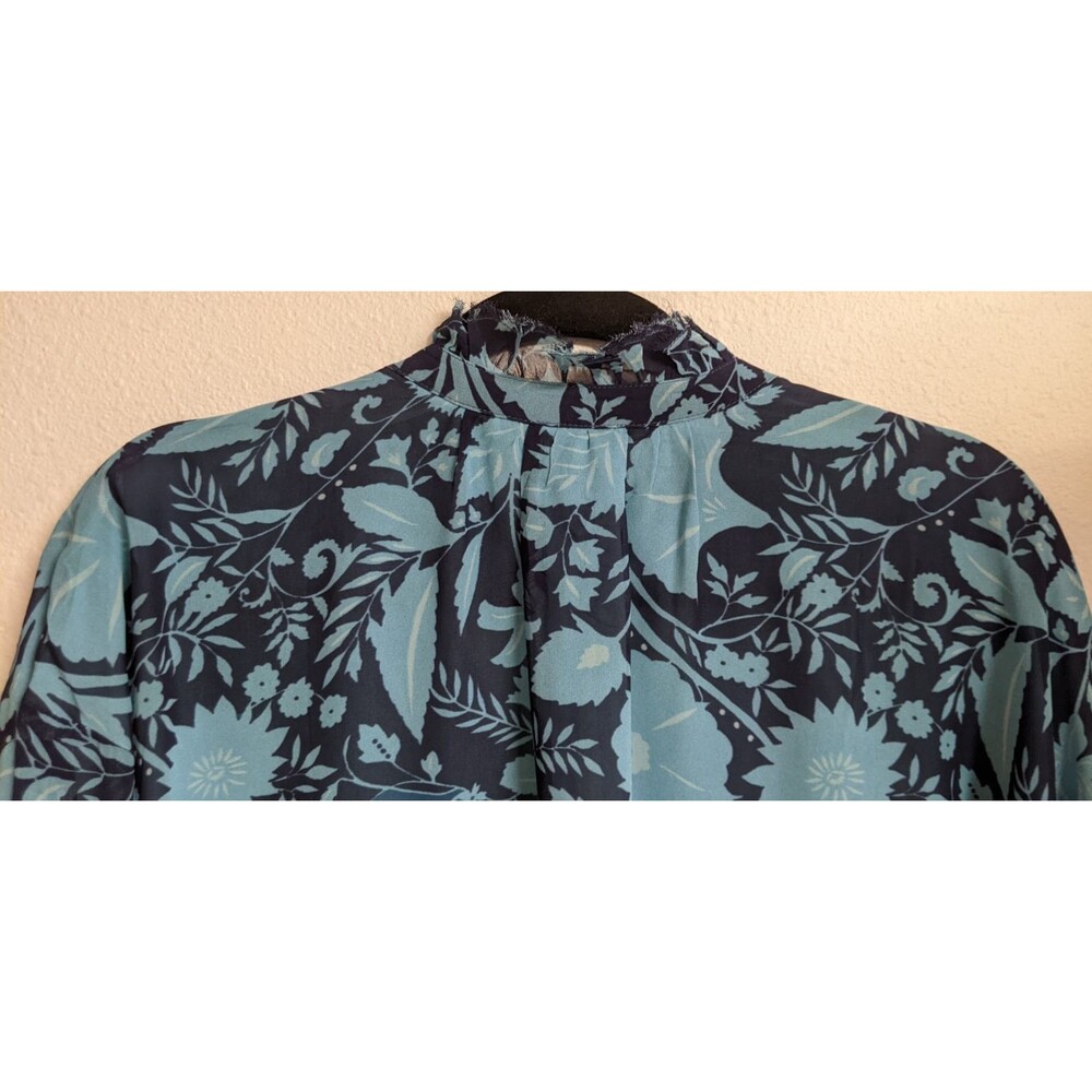 Anthropologie Pilcro Tavi Blue Buttondown Floral Blue Viscose Blouse Large - Picture 9 of 14